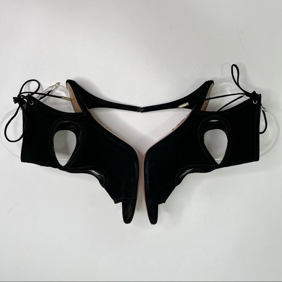 AQUAZZURA Sexy Thing Black Suede Cut-out Tie Back Open-toe Stilettos Heels Pumps - Picture 6 of 13